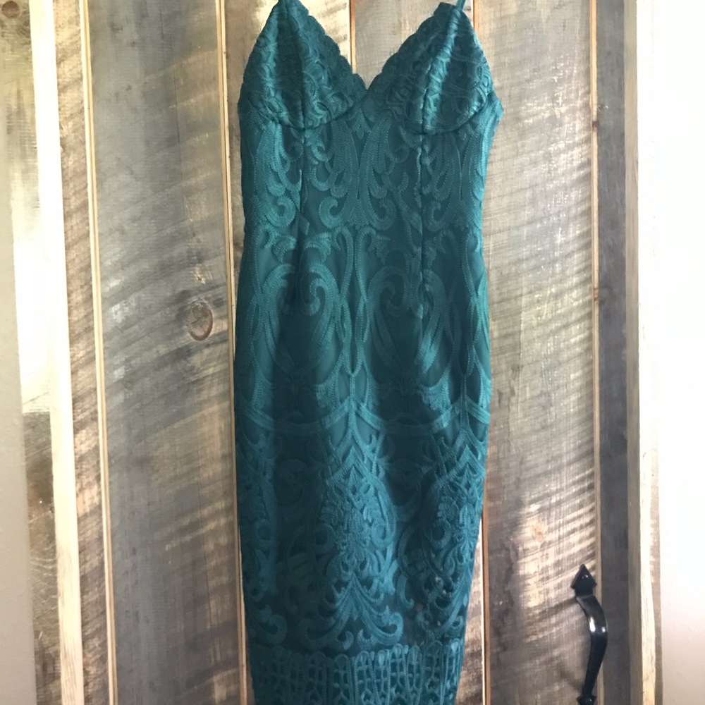 Green Lace Bardot Dress